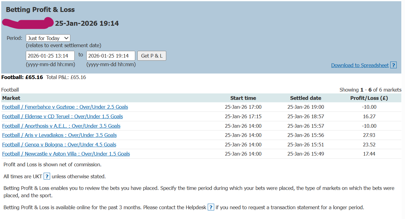 P&L showing Premier League profits
